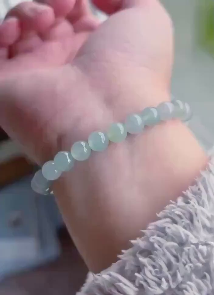 Natural Jadeite Beaded Bracelet | Burmese Type A Highly Translucent Icy Gelatinous Green & Lavender Multicolor Jade 7mm