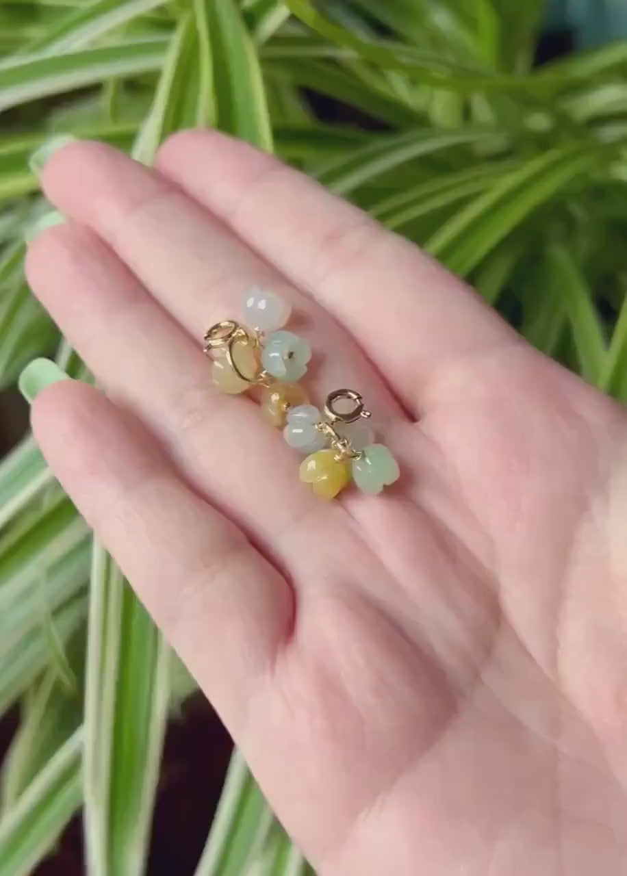 Natural Jadeite Floral Pendant/Beacelet Charm Dual Purpose Jewelry Burmese Type A Icy Translucent Multicolor Jade Flower