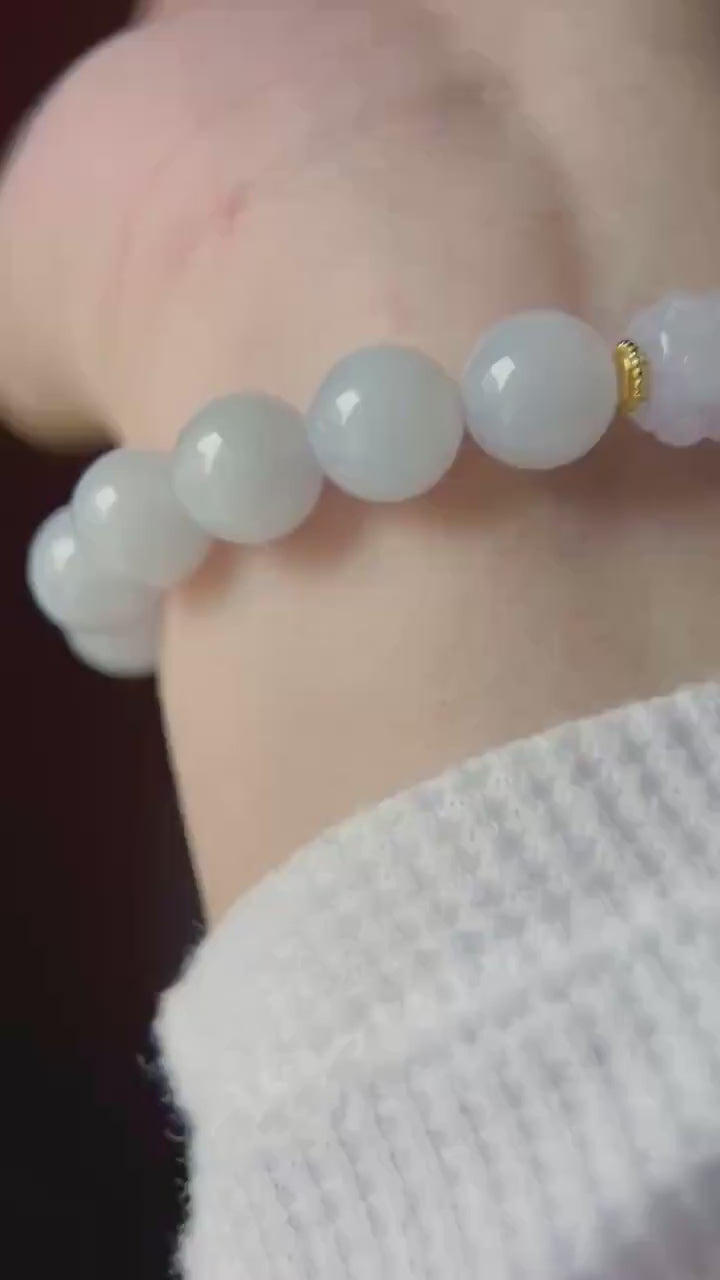 Jadeite Beaded Bracelet Handmade Jewelry Gift Natural Burmese Type A Icy Translucent Jadeite Pale Blue Lavender & Pink Jade 10mm