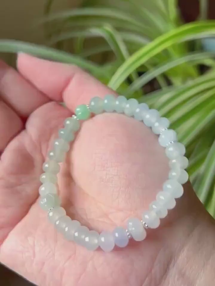 Jadeite Jade Beaded Bracelet Jewelry Gift for Her Natural Burmese Type A Icy Superior Translucency Jade Multicolor Drum Bead Handmade 7.5mm