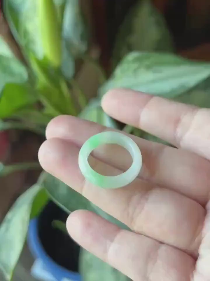Certified Natural Jadeite Band Ring | Burmese Type A Fine Glutinous Icy White Based Bright Apple Green Jade US - 7, 17.2mm