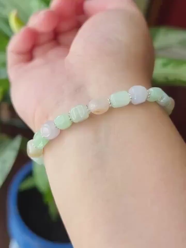 Natural Jadeite Beaded Bracelet Burmese Type A Fine Glutinous Icy Macaron Multicolor Jade 7.5mm Minimalist Jewelry Freeform Beads