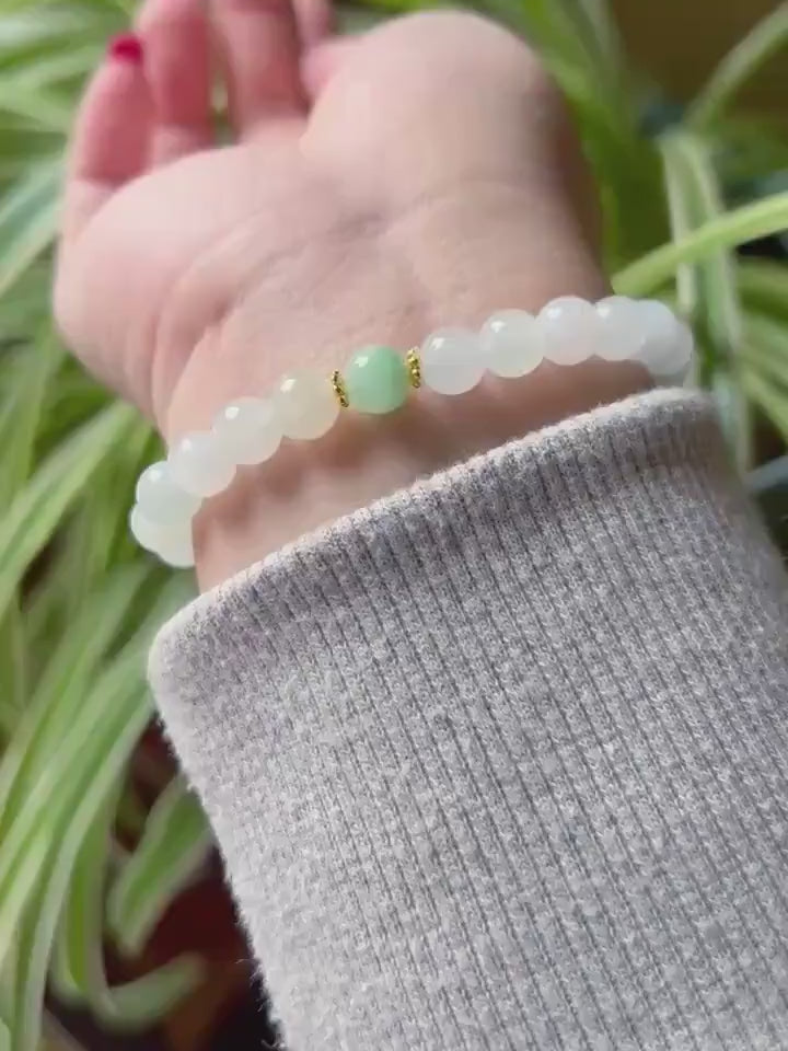 Jadeite Beaded Bracelet Jade Jewelry Perfect Gift for Her Natural Burmese Type A Translucent Icy White & Sweet Green Jadeite 7mm Handcrafted