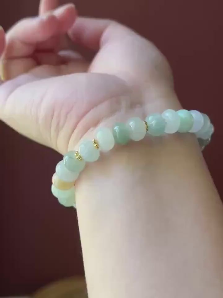 Natural Jadeite Beaded Bracelet Burmese Type A Highly Translucent Icy Macaron Multicolor Jade 9.5mm Minimalist Jewelry