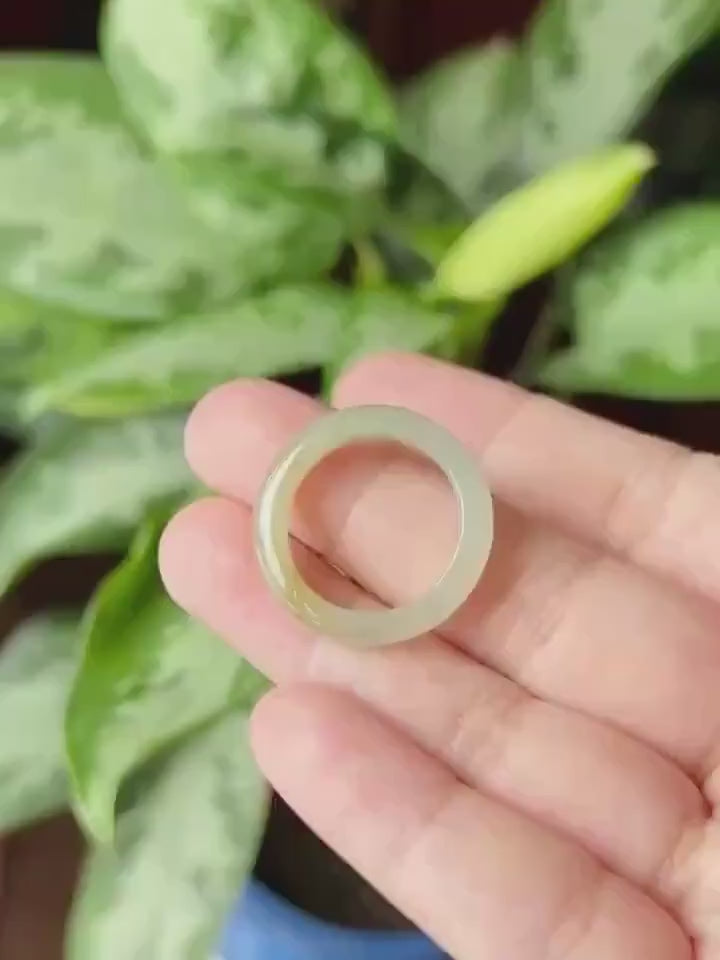 Natural Jadeite Ring Band | Burmese Type A Translucent Icy Glutinous Light Green & Tea Yellow Gradient Color | US Size 8/9
