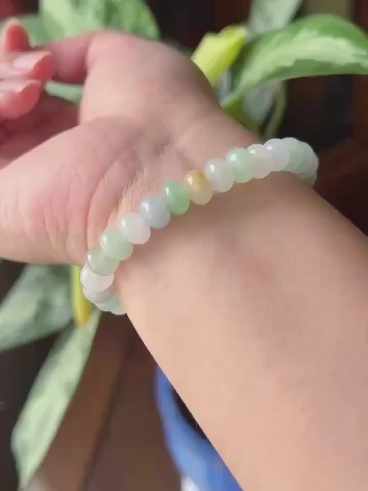 Natural Jadeite Beaded Bracelet – Burmese Type A Translucent Icy Pastel Multicolor Jade, 8.5mm, Minimalist Jewelry