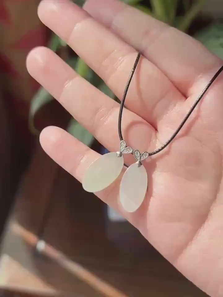Natural Jadeite Peace Plaque Pendant| Sterling Silver Bail| Burmese Type A Translucent Icy Pale Green or Icy White Jade
