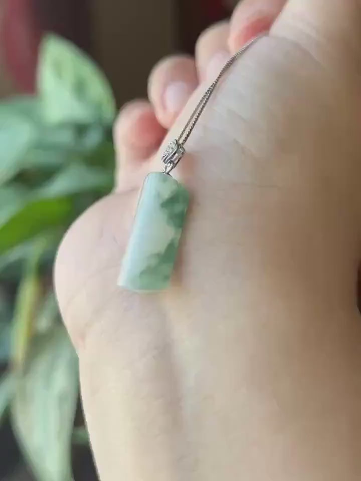 Certified Natural Jadeite Peace Plaque Pendant| Sterling Silver Bail| Burmese Type A Highly Translucent Icy Blue Floral Jade