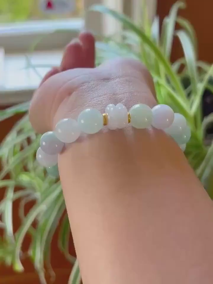 Jadeite Jade Beaded Bracelet Jewelry Gift for Her  Natural Burmese Type A Icy Translucent Multicolored Rainbow 11.5mm BIG Beads Jade