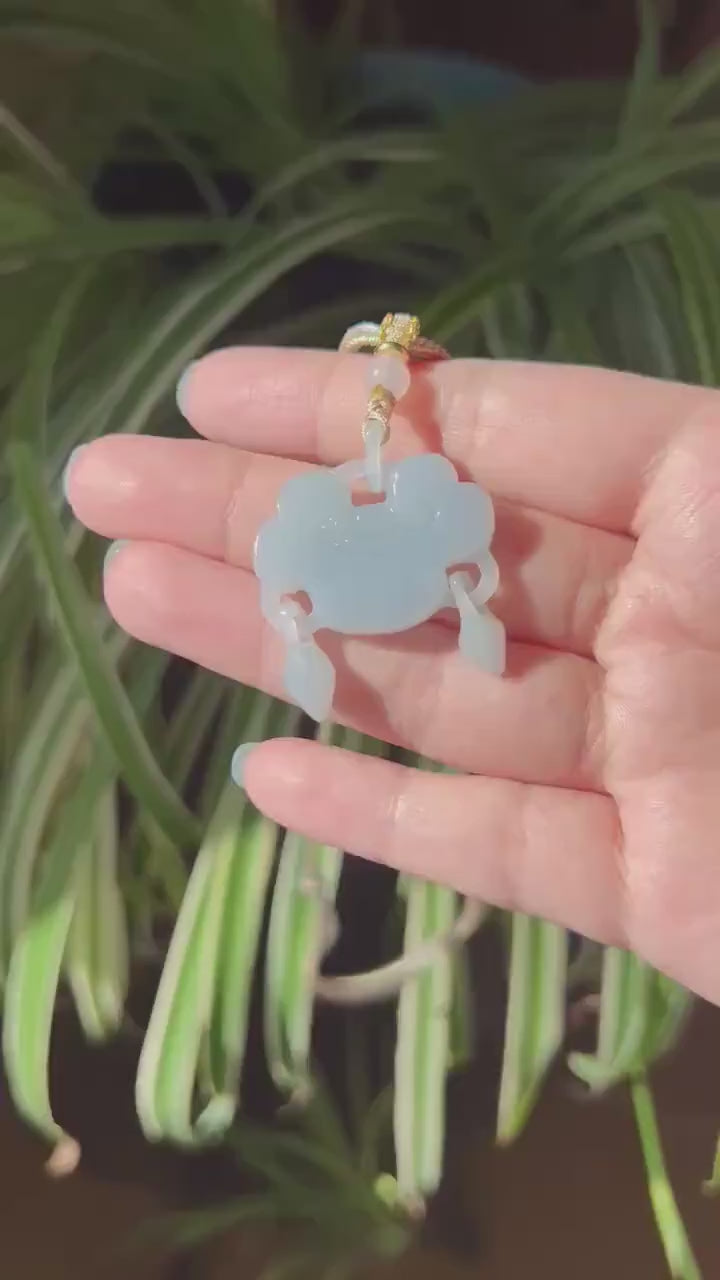 Jadeite Jade As-You-Wish Lock HandCarved Pendant Necklace Jewelry Gift for Her Natural Burmese Untreated Type A Icy Translucent Blue Ruyi