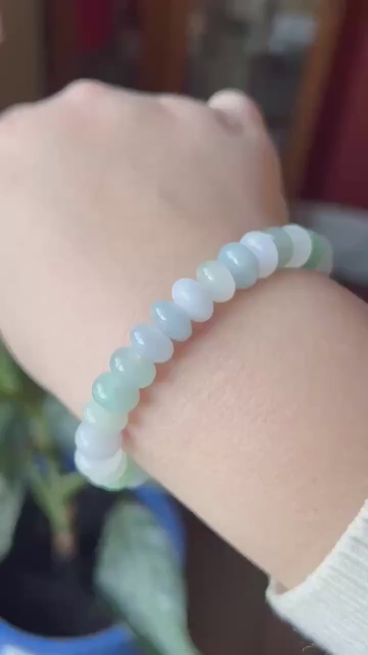 Natural Jadeite Multi-Color Beaded Bracelet, Burmese Type A Icy Translucent Pastel Jade, Soft Tone Jewelry
