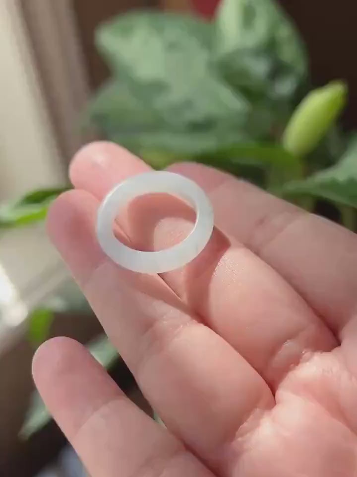 Certified Natural Jadeite Ring Band | Burmese Type A Translucent Icy Light Blue & Lavender | US Size 7.5/5.5 | 17.8mm 16.1mm