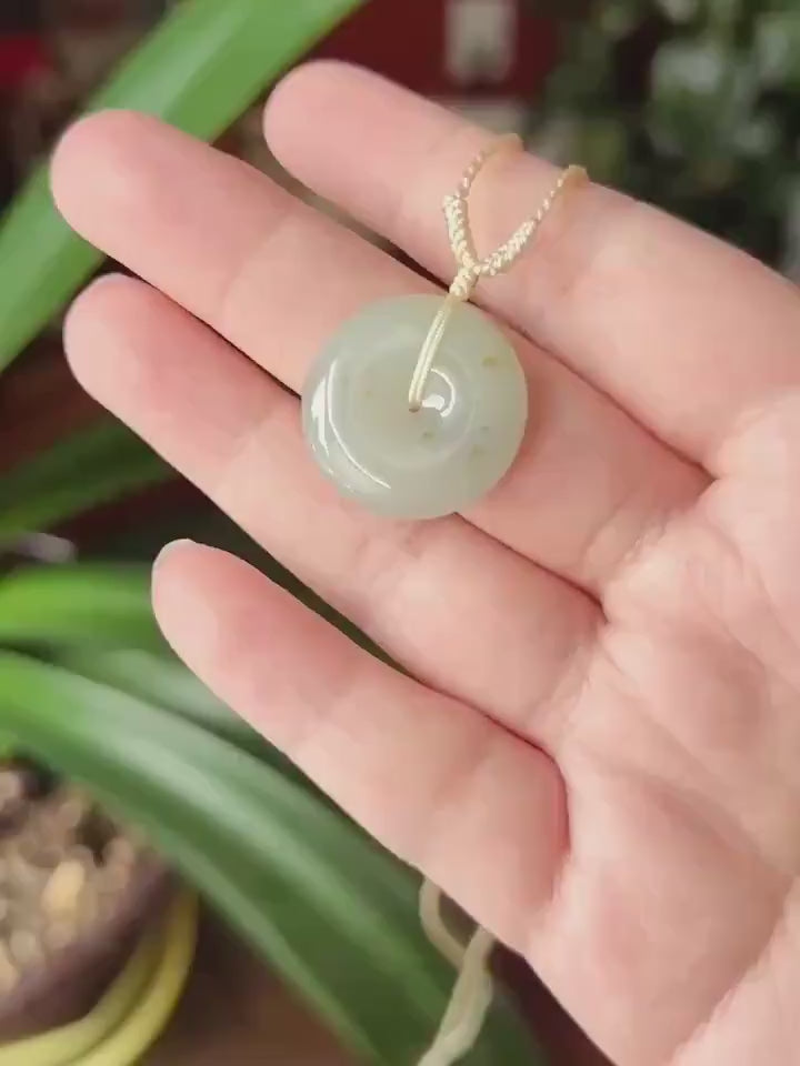 Certified Natural Jadeite Donut Pendant Burmese Type A Icy Translucent Misty Blue &  Autumn Yellow Floral Jade, 23.5 x 6.5mm