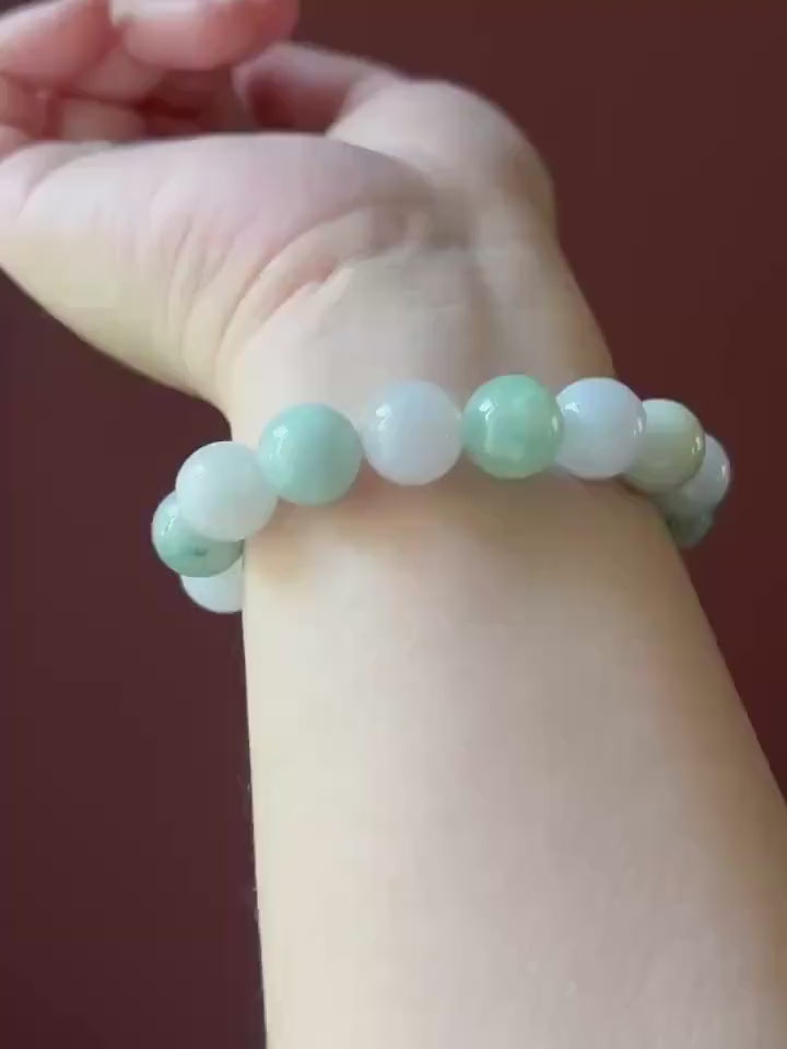Natural Jadeite Beaded Bracelet Burmese Type A Untreated Fine Glutinous Icy Macaron Multicolor Jade 12.5mm BIG Beads