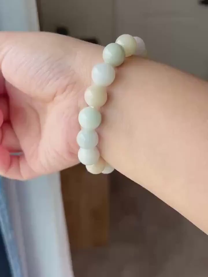 Natural Jadeite Beaded Bracelet, Burmese Type A Untreated Glutinous Pastel Macaron Multicolor Jade, 11.4mm