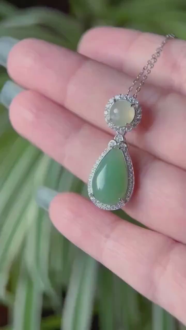Natural Jadeite Sterling Silver Pendant Jewelry Burmese Type A Highly Translucent Icy Green & Yellow Jade