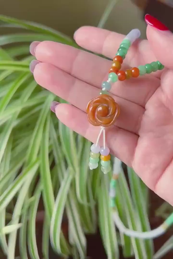 Jadeite Jade Beaded Necklace Handmade Jewelry Gift for Her Authentic Grade A Icy Translucent Burmese Multicolor Jadeite Sweater Necklace