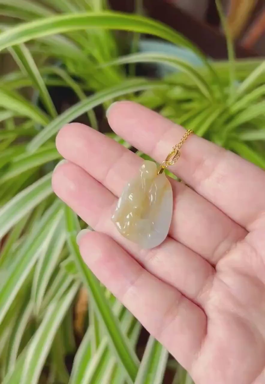 Jadeite Jade Cute Fairy Pendant Necklace Jewelry Gift for Her Natural Burmese Type A Icy Highly Translucent Yellow Jadeite & Sterling Silver