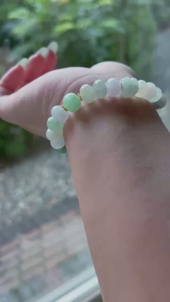 Natural Jadeite Beaded Bracelet High-end Jewelry Burmese Type A Highly Translucent Multicolor Jade 9mm