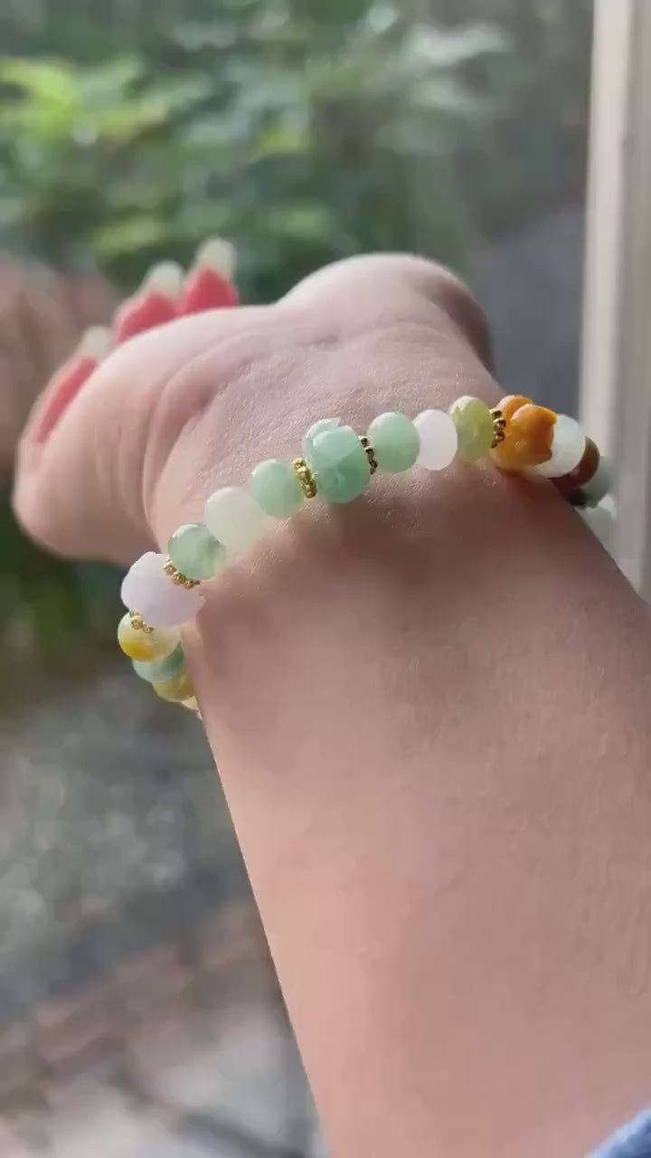 Natural Jadeite Beaded Bracelet Handmade Jewelry Burmese Type A Icy Translucent Autumn Multicolor Jade 8.5mm