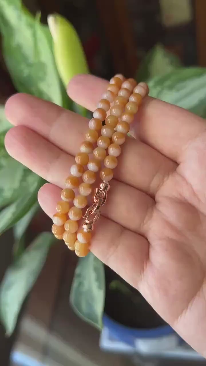 Certified Natural Jadeite Beaded Stacked Bracelet/Necklace Jewelry Burmese Type A Icy YuanYang Orange Jade 5.3mm