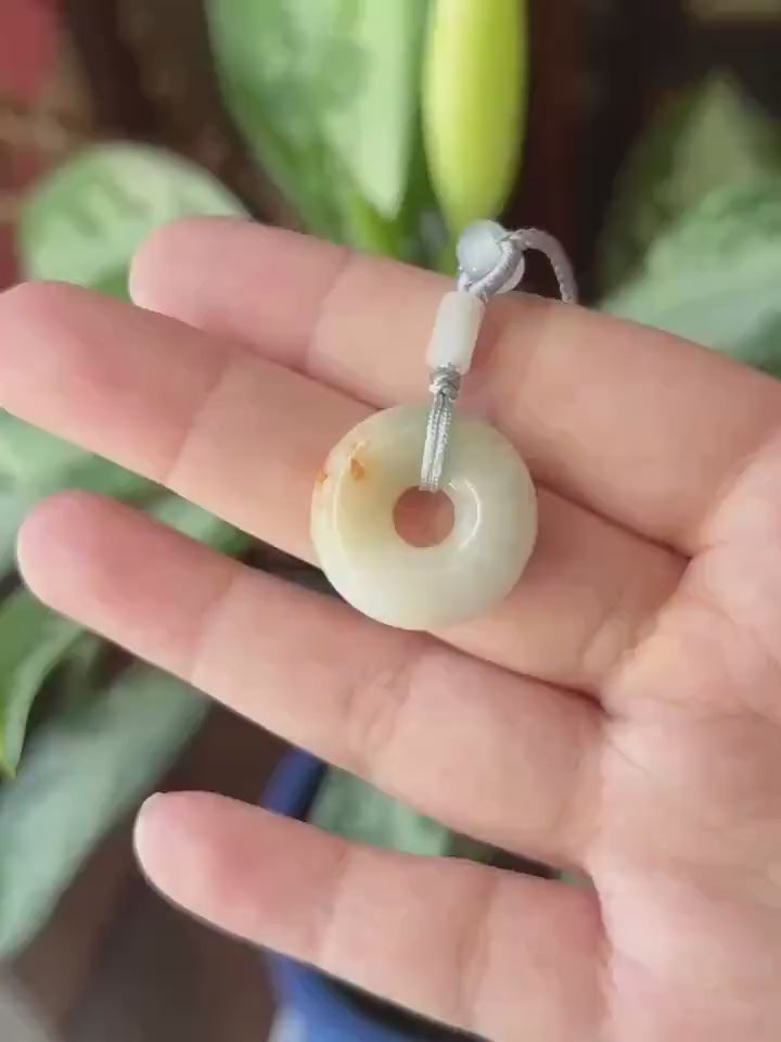 Natural Jadeite Donut Pendant Necklace Burmese Type A Fine Glutinous Icy Red Floral Jade Peace Buckle