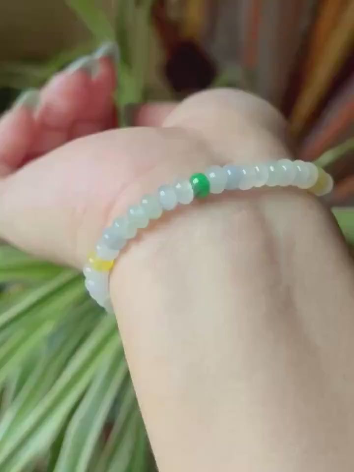 Burmese Jadeite Beaded Bracelet: Natural Type A Highly Translucent Icy Multicolor 6mm Myanmar Jade Untreated