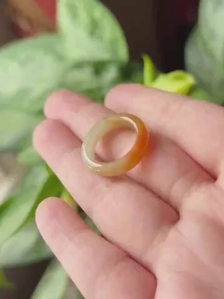 Certified Natural Jadeite Ring Band | Burmese Type A Translucent Icy Glutinous Vivid Red & Light Yellow Gradient Color | US Size 5.5/15.9mm
