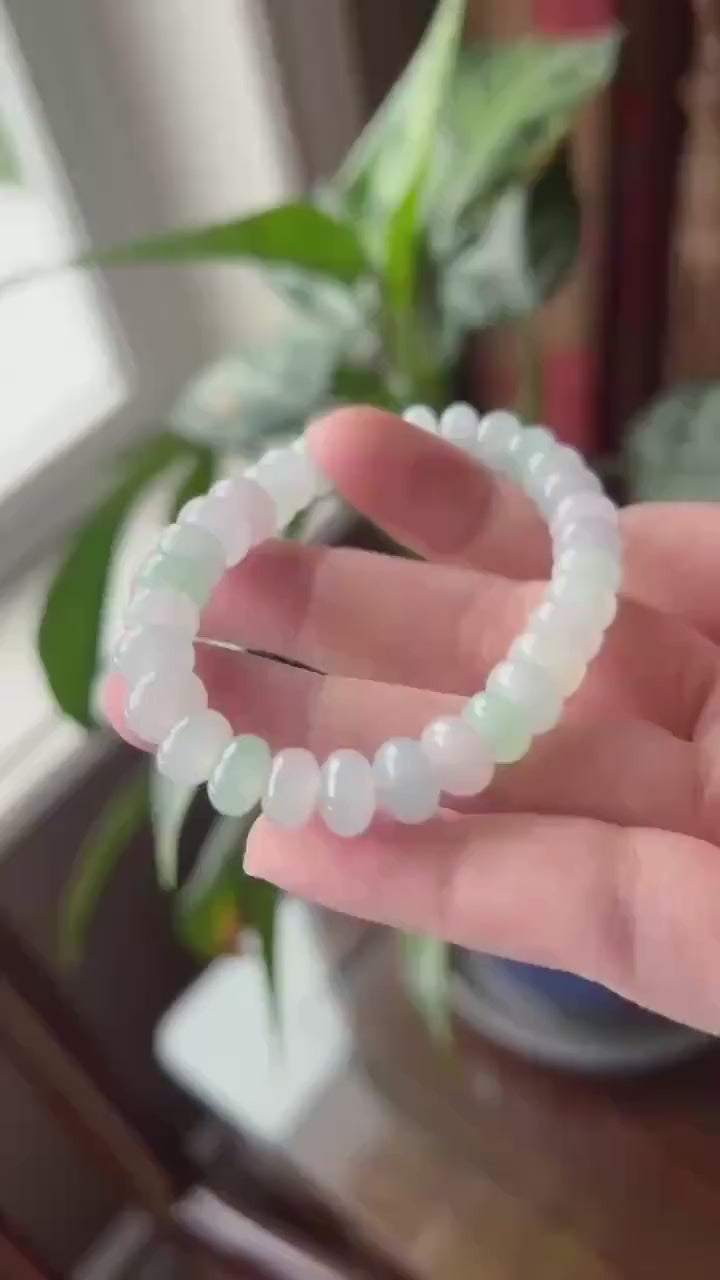 Natural Jade Beaded Bracelet | Burmese Type A Highly Translucent Icy Spring Macaron Multicolor Jadeite 9mm