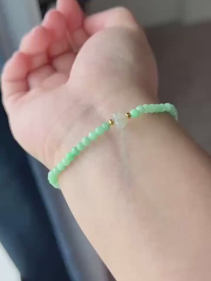 Natural Jadeite Beaded Bracelet – Burmese Type A Fine Glutinous Fresh Apple Green Jade, 3.5mm, Minimalist Jewelry