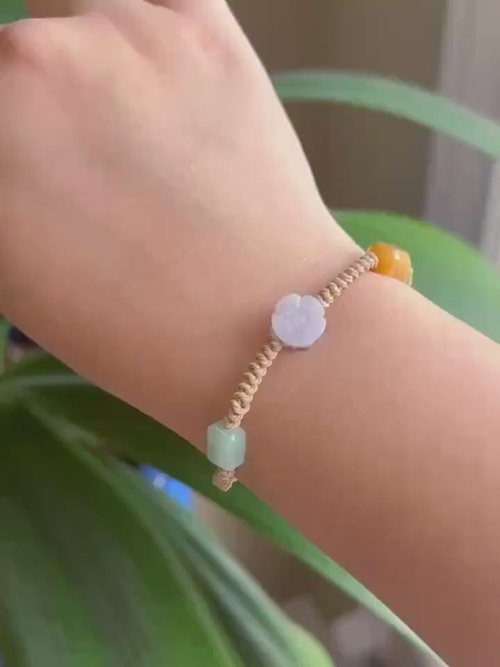 Jadeite Jade Braided Bracelet Jewelry Gift Untreated Burmese Jadeite Translucen Icy Multicolor Type A Handwoven Money Flower Bracelet (有钱花)