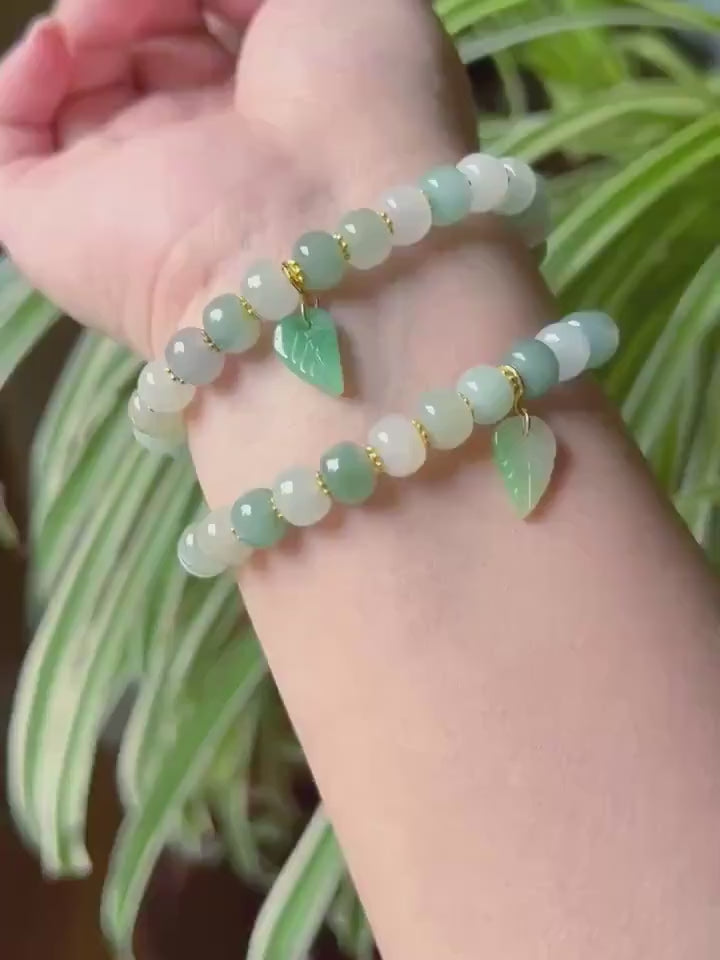 Jadeite Jade Beaded Bracelet Handmade Jewelry Gift for Her Natural Untreated Burmese Type A Icy Translucent Jadeite Multi-color Feicui 8mm