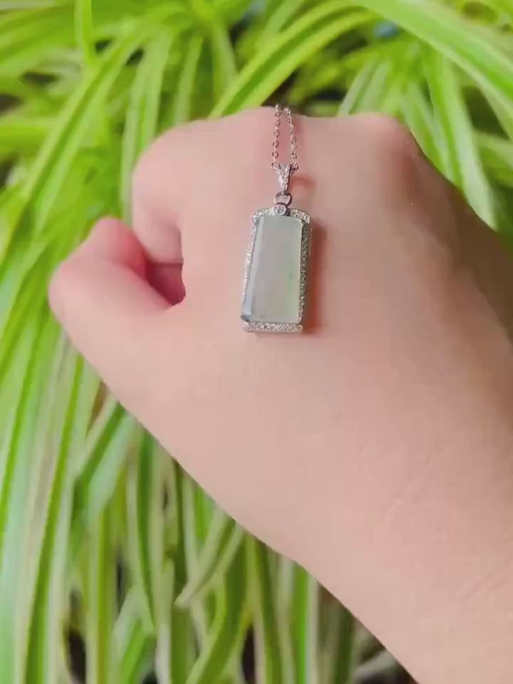 Jadeite Jade Pendant Sterling Silver Necklace Jewelry Gift for Her Burmese Untreated Type A Highly Translucent Icy Blue Floral Jade