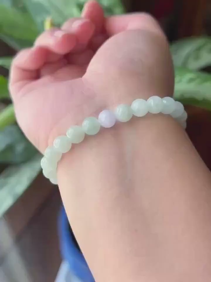 Natural Jadeite Beaded Bracelet Burmese Type A Fine Glutinous Icy Pale Apple Green Jade 7.5mm Minimalist Jewelry