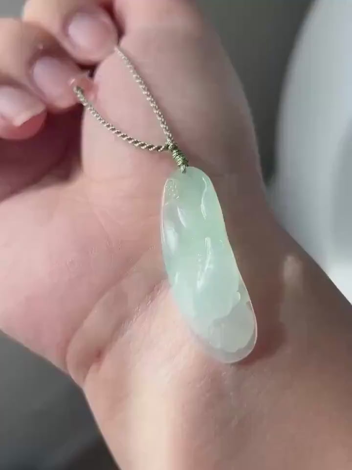 Natural Jadeite Fish & Lotus Pendant Handwoven Necklace | Authentic Burmese Type A Icy Translucent Light Sweet Apple Green Jade