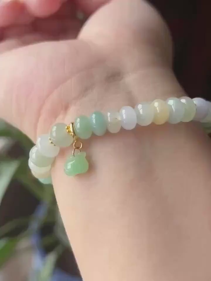 Natural Jade Beaded Bracelet | Burmese Type A Highly Translucent Icy Multicolor Jadeite 8mm