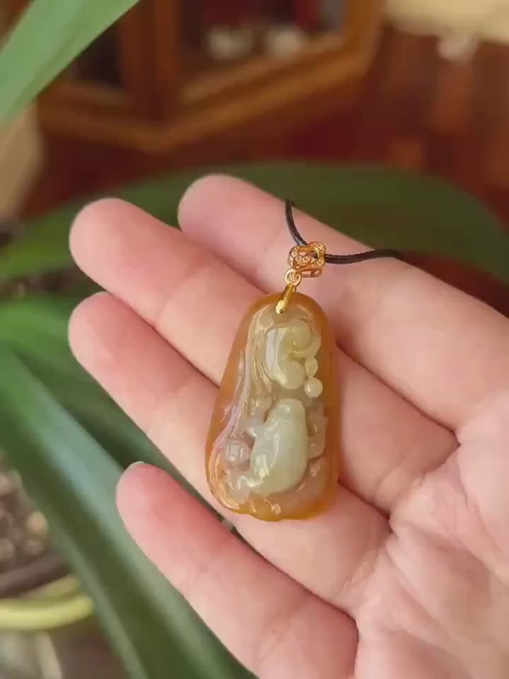 Certified Natural Jadeite Three-Legged-Todd and RuYi Pendant | Burmese Type A Unheated Red & White Jade with 18k Gold Vermeil Bail