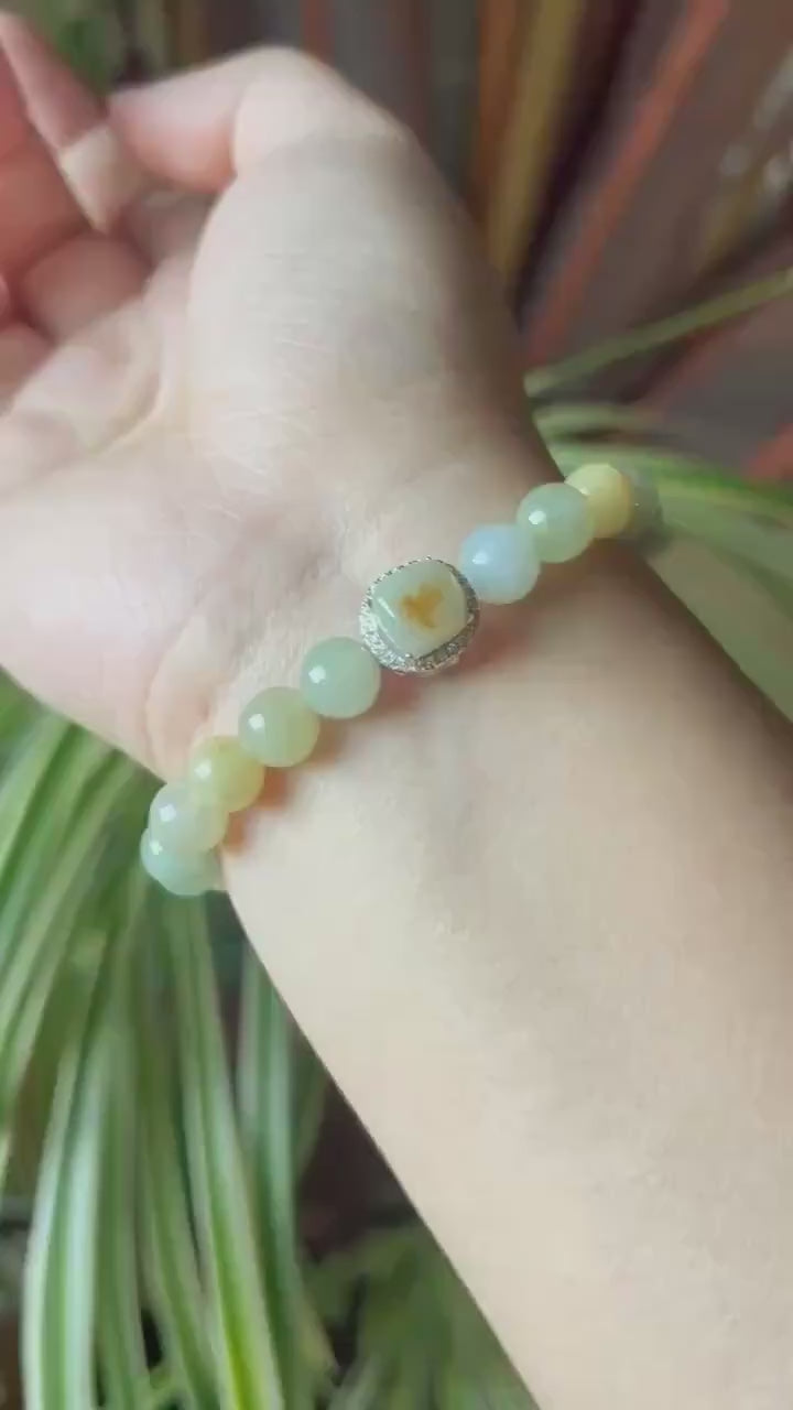 Burmese Jadeite Beaded Bracelet: Natural Type A Icy Translucent Autumn Multicolor 8mm Myanmar Jade Untreated