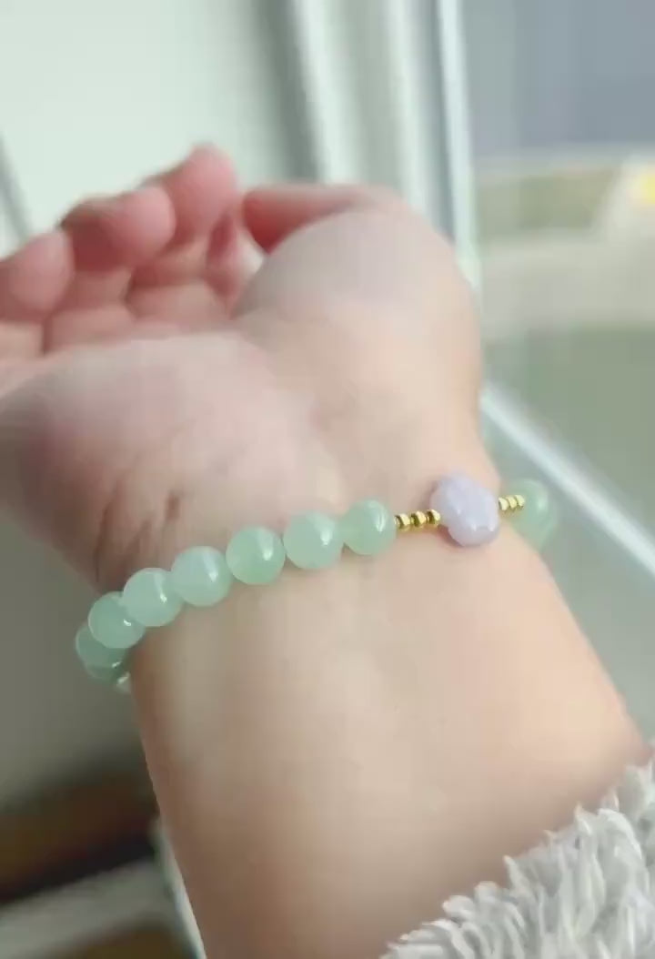 Natural Jadeite Beaded Bracelet | Burmese Type A Highly Translucent Icy Apple Green & Lavender Jade 7mm Designer Minimalist Jewelry