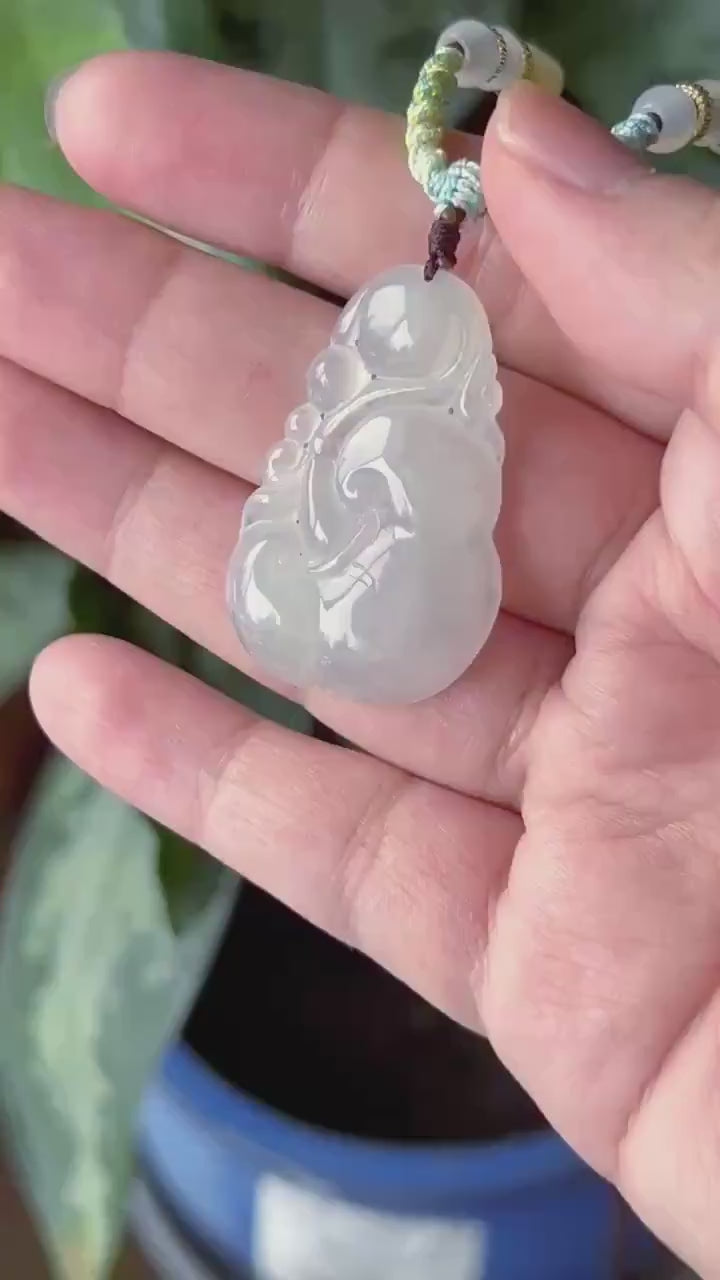Certified Natural Burmese Type A Jadeite Ruyi Pendant, Icy White Translucent Jade, New Year Blessing