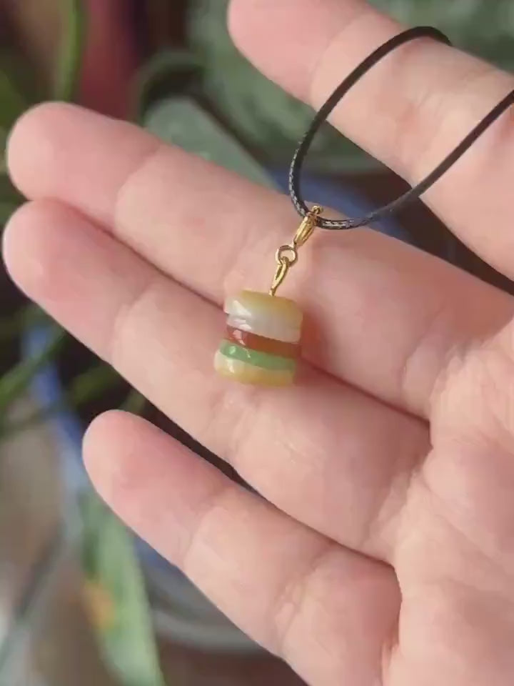 Natural Jadeite Hamburger Bracelet Charm/Petite Pendant Burmese Type A Icy Translucent Multicolor Jade Sterling Silver