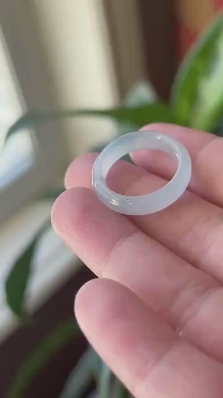 Natural Jadeite Ring Band | Burmese Type A Highly Translucent Icy Light Blue & Lavender | US Size 7.5 | 17.7mm