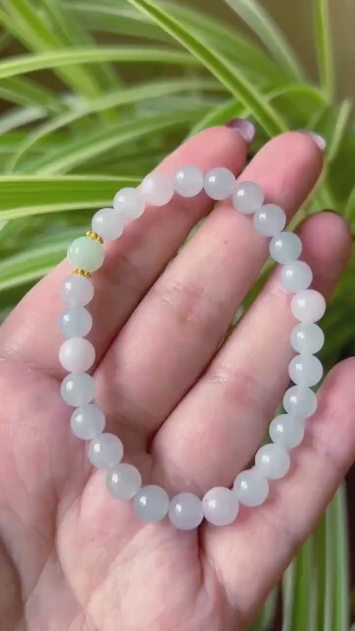 Jadeite Jade Beaded Bracelet Jewelry Untreated Icy Super High Translucency Type A Burmese Lavender Pink Purple & Blue 6.8mm Gift for Her