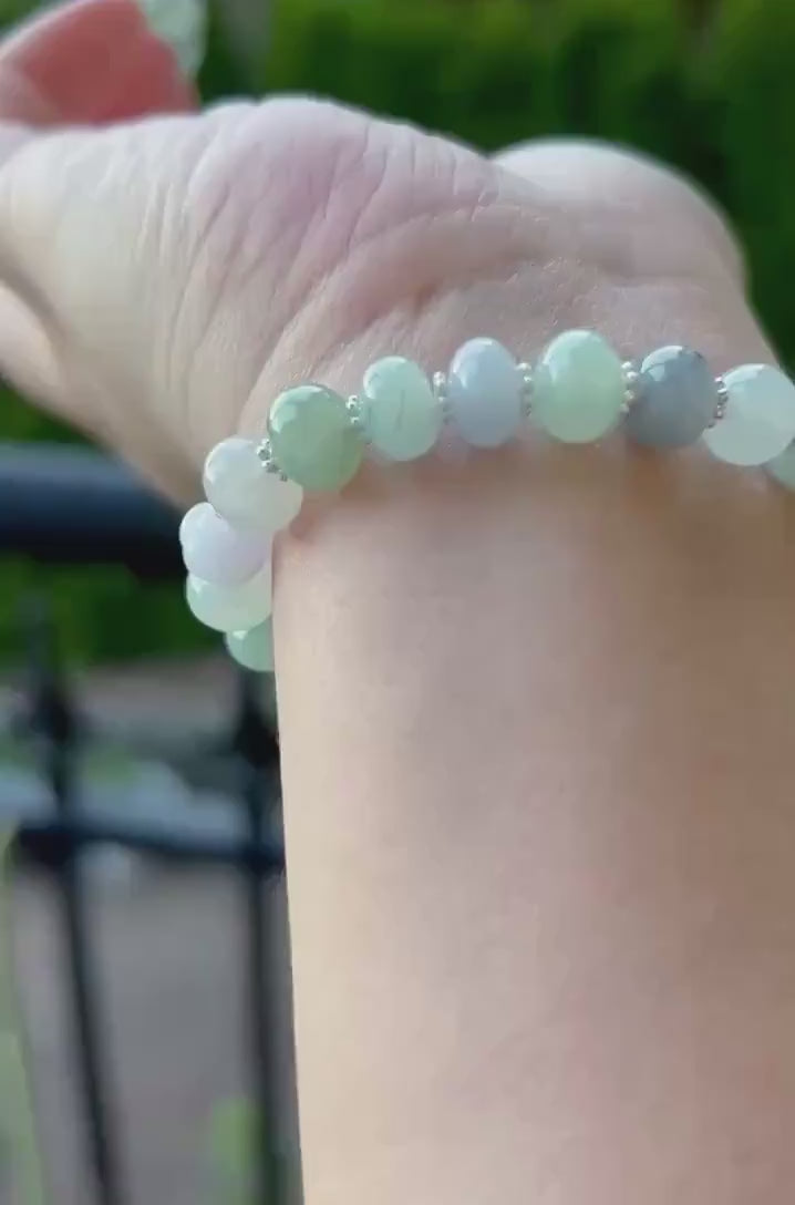 Natural Jadeite Beaded Bracelet Handmade Jewelry Burmese Type A Highly Translucent Icy Multicolor Jade 9mm
