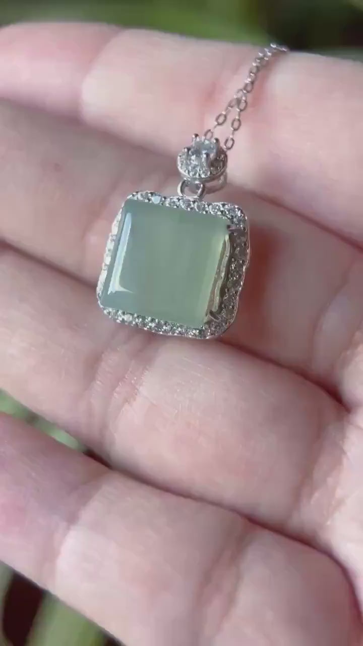 Jadeite Pendant Necklace Natural Burmese Type A Highly Translucent Icy Blue Myanmar Jade & Sterling Silver
