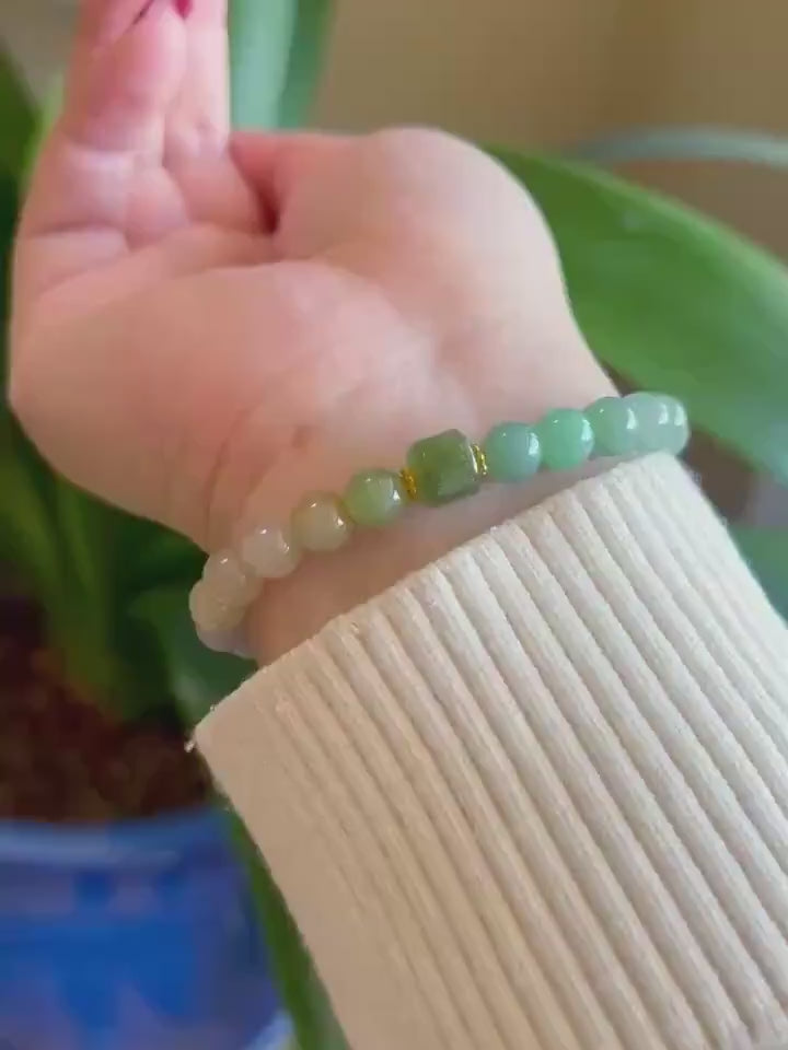 Jadeite Jade Beaded Bracelet Jewelry Natural Burmese Type A Icy Highly Translucent Jadeite MultiColor Rainbow Feicui 7mm Handmade Gift