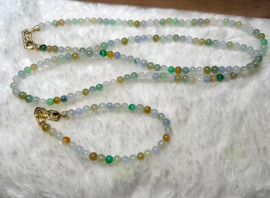 Convertible jadeite necklace and bracelet set shown separately