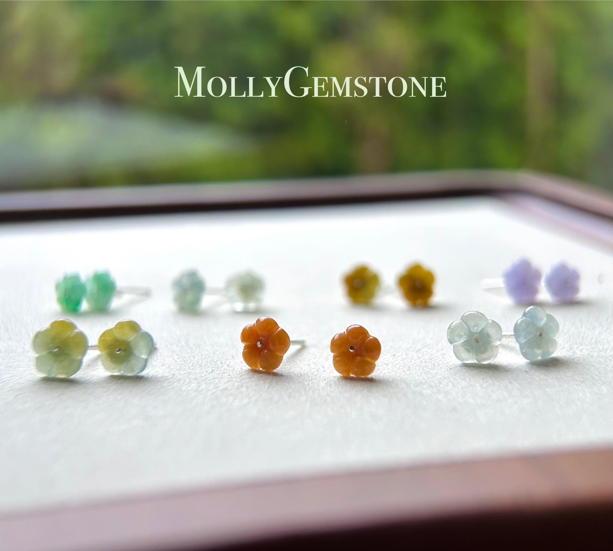 Molly Gemstone Type A jadeite flower earrings