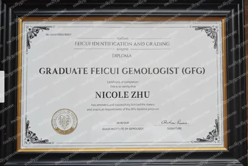 Graduate Feicui Gemologist (GFG) diploma awarded by the Guild Institute of Gemology, 28 June 2026